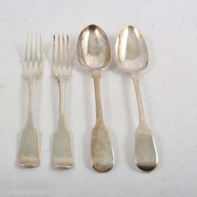 Lot 234 - Georgian and Victorian silver table forks and tablespoons.