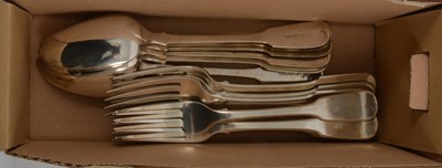 Lot 234 - Georgian and Victorian silver table forks and tablespoons.