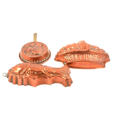 Lot 200 - Copper cake moulds of various shapes and designs.