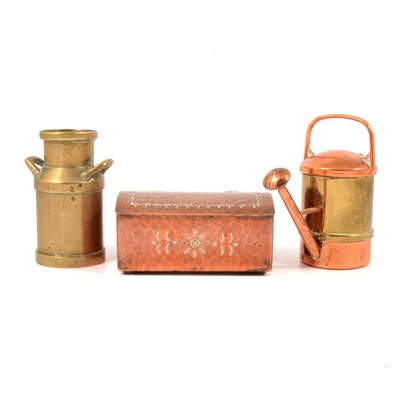 Lot 120 - Miniature copper and brass trinket boxes, kettles, jugs and other items.