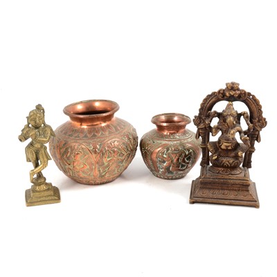 Lot 115 - Miniature brass and metal figures, including Hindu Gods and other Anglo-Indian items.