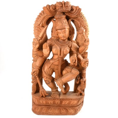 Lot 190 - Nine carved wooden panels depicting Hindu deities, and a carved wooden altar box front.