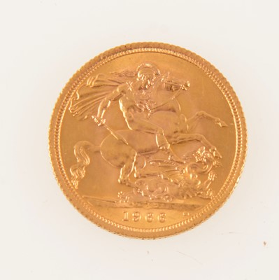 Lot 208 - Elizabeth II gold Sovereign coin, 1966, 8g.