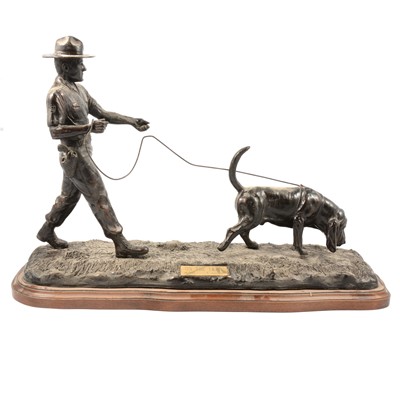 Lot 118 - Genesis Fine Arts bronzed bronzed resin cast of a Huntsman and Hounds, and another On The Trail