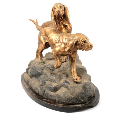 Lot 142 - Cast gilt metal group of two Bloodhounds