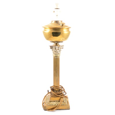 Lot 456A - Converted brass oil lamp, Corinthian column form