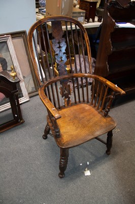 Lot 197 - Victorian yew and elm high-back Windsor chair
