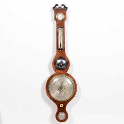 Lot 444 - regency mahogany banjo-shape wall barometer