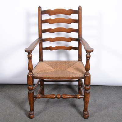 Lot 370 - Joined oak gateleg  table and four ladderback chairs