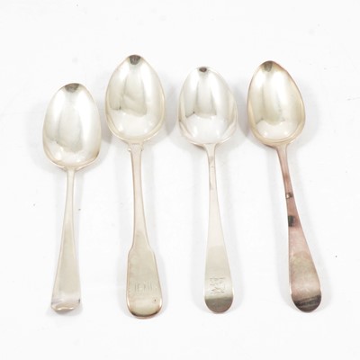Lot 148 - Pair of silver tablespoons, Peter, Ann & William Bateman, London 1801, and other silver tablespoons.