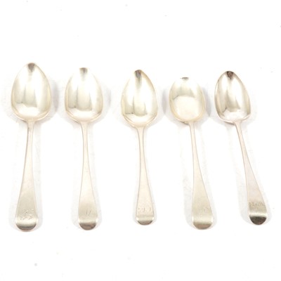 Lot 149 - Set of six George III silver teaspoons, Thomas Northcote, London 1785, and other silver teaspoons.