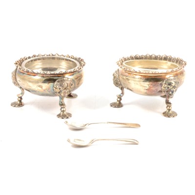 Lot 140 - Pair of Edwardian silver salts, James Dixon & Sons Ltd, Sheffield 1901, and two silver salt spoons.