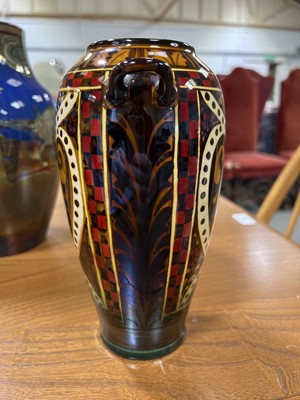 Lot 44 - William S Mycock for Pilkington's Royal Lancastrian - lustre twin-handled vase, 1915