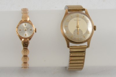 Lot 352 - Rotary - a gentleman's wristwatch, Majex - a lady's wristwatch, 9 carat gold.