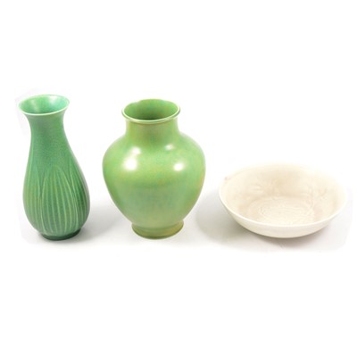 Lot 1017 - Pilkington's Royal Lancastrian - three matt glazed items, two vases, one bowl