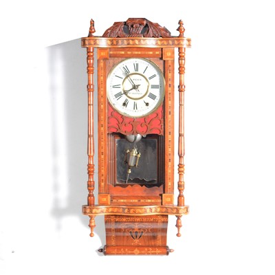 Lot 455 - American inlaid walnut wall clock