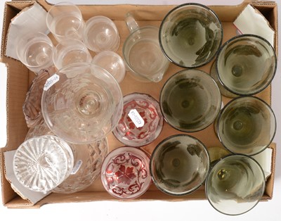 Lot 65 - Pair of ruby overlaid glass jars, decanter and drinking glasses