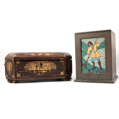 Lot 186 - George III inlaid mahogany tea caddy, Victorian rosewood work box, and other wooden boxes.