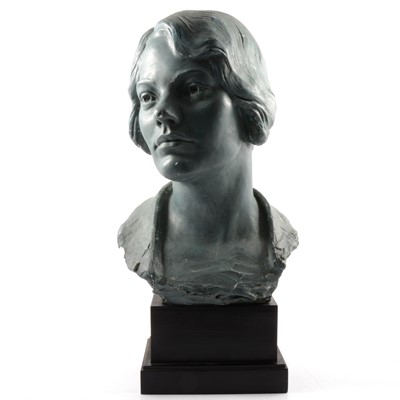 Lot 182 - Painted plaster bust, head of a lady, on a...