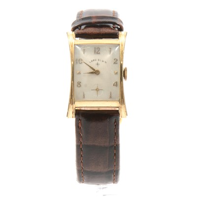 Lot 317 - Lord Elgin - a gentleman's vintage Art Deco style 14K gold filled wristwatch.