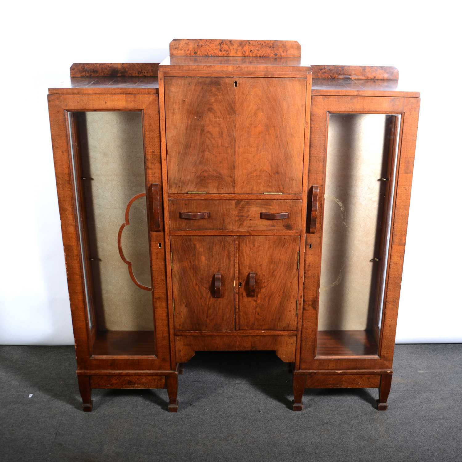 Lot 472 - Walnut side-by-side bureau bookcase