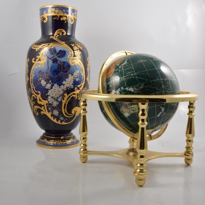 Lot 190 - Modern globe set with natural stones and blue ground vase.