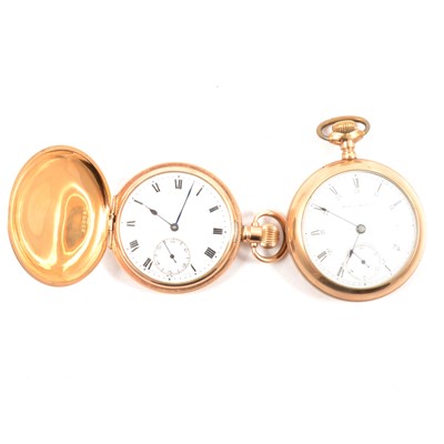 Lot 298 - Two gold-plated pocket watches, one open face and one full hunter.