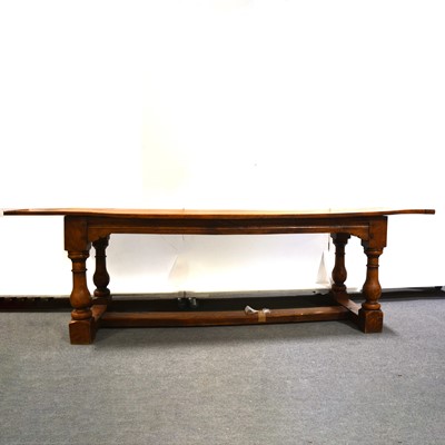 Lot 532 - Oak refectory table and eight high back chairs