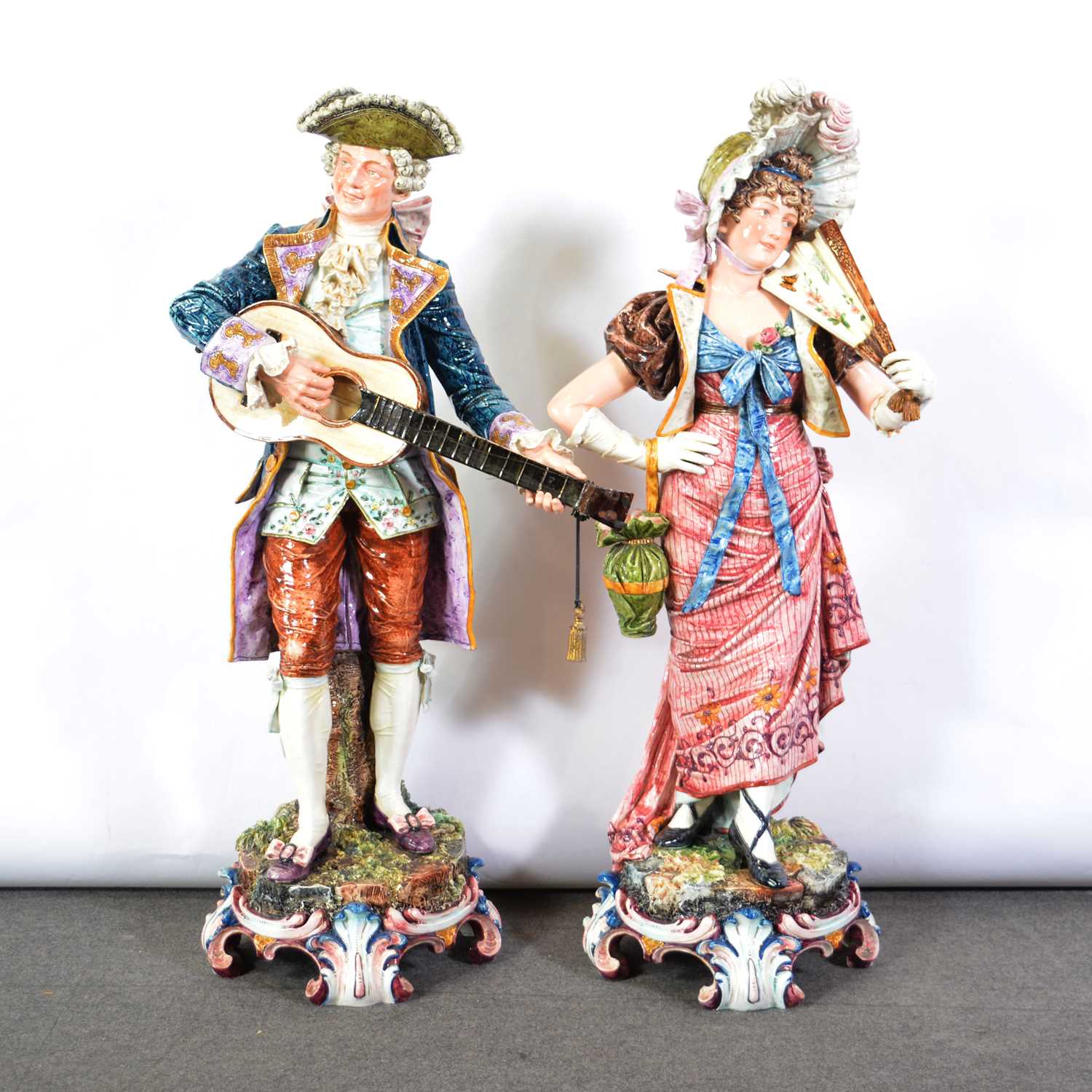 Lot 11 - Large pair of Continental pottery figures, late 19th century