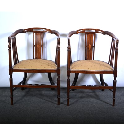 Lot 543 - Pair of Edwardian inlaid mahogany club chairs