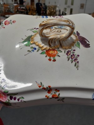 Lot 49 - Crown Derby, four handpainted dinner plates and two lidded tureens, circa 1815.