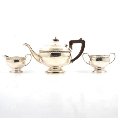 Lot 289 - Three-piece silver teaset, Smith & Bartlam, Birmingham 1933-4.