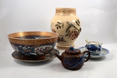Lot 37 - Collection of oriental ceramics, redware teapot, etc