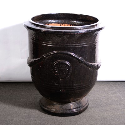 Lot 574 - Large garden urn, treacle glazed finish