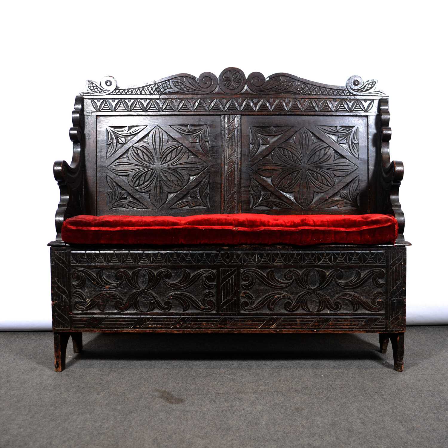 Lot 479 - Victorian carved oak settle