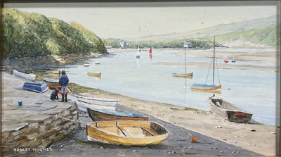 Lot 391 - Robert Hughes, Bantham Quay and four other miniature paintings.