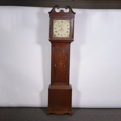 Lot 525 - Oak longcase clock