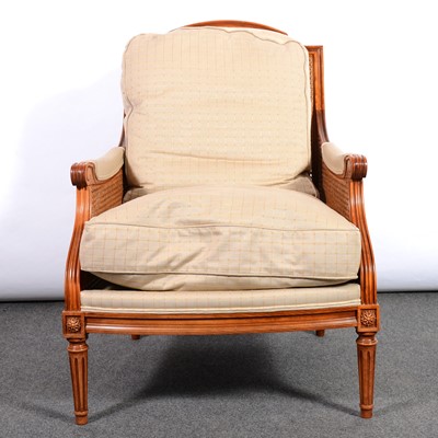 Lot 423 - Modern stained beechwood bergere chair, Wesley Barrell