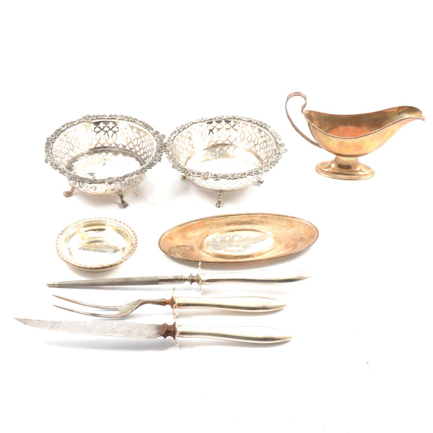Lot 150 - Pair of small American silver dishes, and other plated wares.