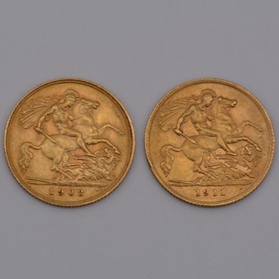 Lot 299 - Two Gold Half Sovereigns, Edward VII 1908, George V 1911.