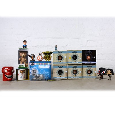 Lot 151 - A selection of small film & computer game collectables, including fice small Funko Fallout figures