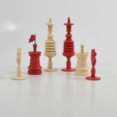 Lot 205 - A stained bone chess set, all present, some slight losses.