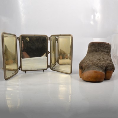 Lot 116 - Two-fold nickel-plated campaign mirror, and an elephant's foot vase.