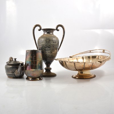 Lot 130 - Edwardian brass lozenge-shape table centre-piece, and other plated wares.