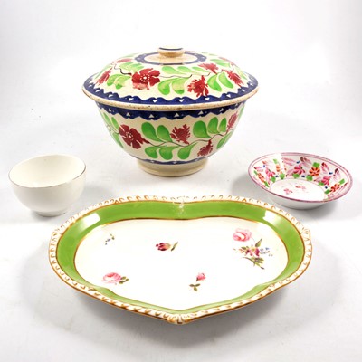 Lot 62 - Spongeware bowl and cover, a George Jones naive bowl, and other ceramics