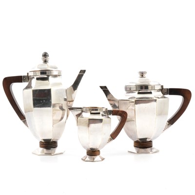 Lot 207 - French Art Deco silver-plated three-piece tea and coffee set, and other plated and silver wares.