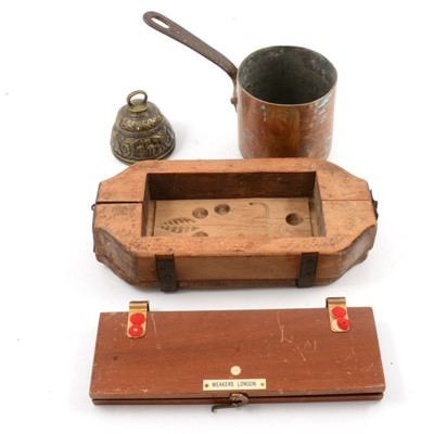 Lot 68 - E Dehillerin copper pan, unmarked copper pan, brass jardiniere / spitoon and other wooden and metalwares.