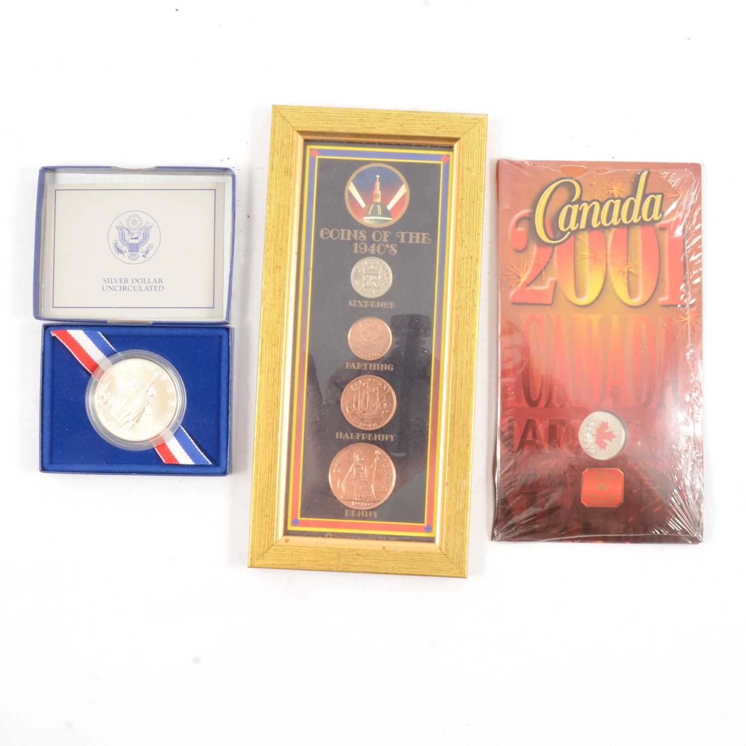 Lot 278 - US silver dollars, Mint Silver Proof Set 2004 and other US, Canada and UK commemorative coin sets.