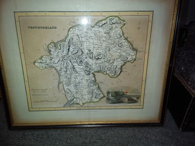 Lot 402 - Six framed maps, including Westmorland and Cumberland