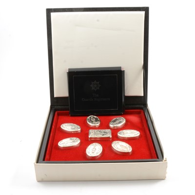 Lot 303 - Military interest: The Guards Regiments Silver Box Collection, plated items and modern telescopes.